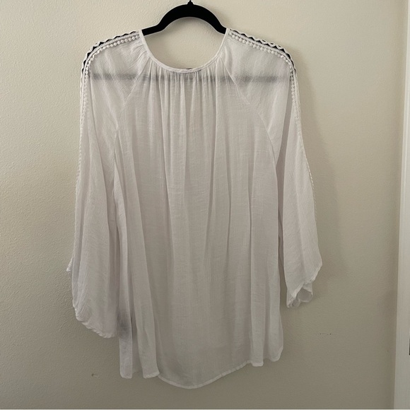 Zac & Rachel White Crochet Short Sleeve Semi Sheer Top Size XL Lightweight - Picture 6 of 8